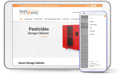 screenshot of an ecommerce website selling secure and safe storage cabinets for hazardous chemicals
